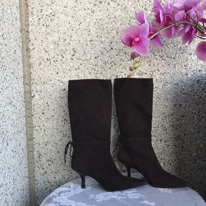 Chocolate brown suede pull on boots